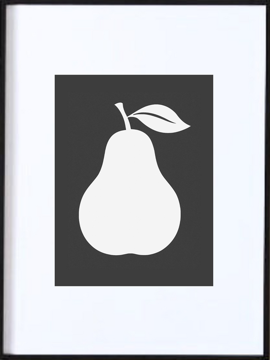 Affiche poire en noir et blanc 11" x 14" déposée dans un cadre noir 18" x 24"avec un large passe partout blanc