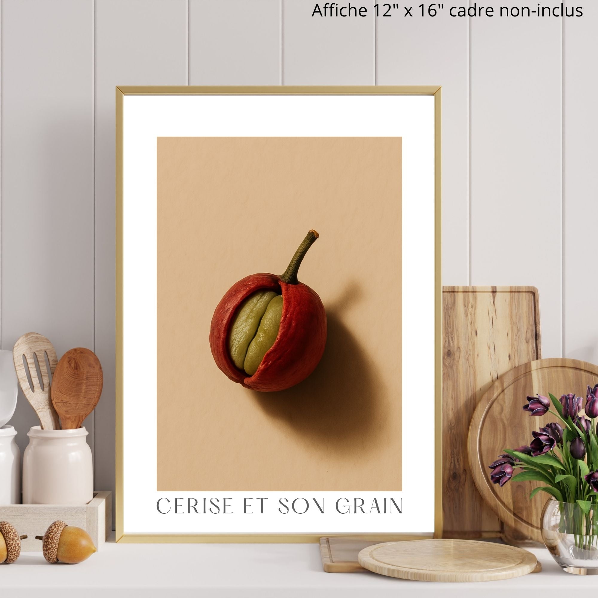 Affiche Cerise de Café et son grain de café