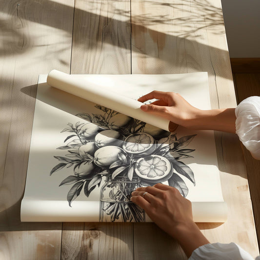 Apportez une touche de fraîcheur et d’élégance à votre intérieur avec cette affiche représentant un bouquet d’agrumes. Dessinée au crayon dans un style raffiné en noir et blanc, elle met en valeur chaque détail avec délicatesse et sobriété. Son esthétique intemporelle en fait une pièce décorative idéale pour sublimer la cuisine ou la salle à manger.