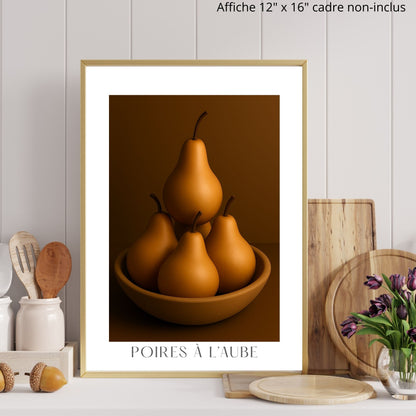 Affiche poires à l’aube | Décoration murale nature douce et minimaliste