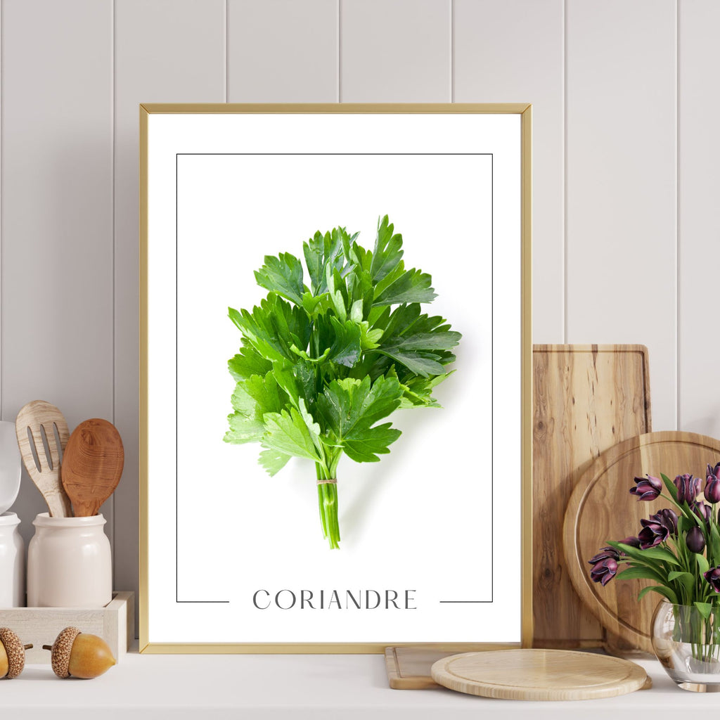 Apportez nature et fraîcheur à votre cuisine avec l'affiche coriandre

Disponible en format 12 x 16 pouces avec bordure blanche ou 9 x 12 pouces pour encadrer et poser sur un comptoir.&nbsp;

Créez votre propre agencement en combinant les différentes affiches aromates et laissez libre cours à votre créativité . Suspendez-les sur un mur ou disposez-les sur vos surfaces pour un décor vitaminé et raffiné.