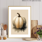 Quand octobre s’installe et que les feuilles dansent au vent, l'affiche "Citrouille crème"&nbsp;aux tons feutrés de crème, terracotta et charbon évoque les douceurs de l’Halloween sans jamais sombrer dans le cliché.&nbsp;

S'agence parfaitement avec les affiches: Citrouille charcoal / Trois citrouilles