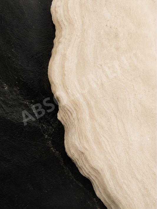 Affiche minimaliste crème et noir de la Collection Minérale par Absolument. Décoration murale contemporaine aux teintes naturelles et apaisantes.